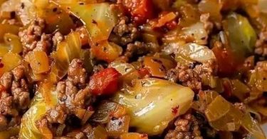 Old-fashioned cabbage and ground beef skillet in a pan