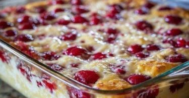 3-Ingredient Keto Berry Cobbler in a glass baking dish