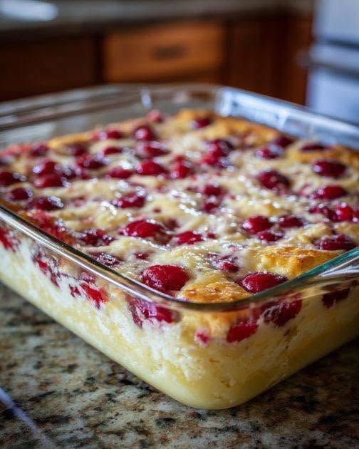 3-Ingredient Keto Berry Cobbler in a glass baking dish