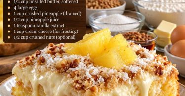 Hawaiian Pineapple Cake with cream cheese frosting, coconut and pineapple