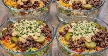Big Mac Cheeseburger Protein Bowls with beef, pickles and Mac sauce