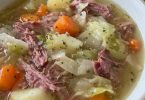 Easy Corned Beef Soup with cabbage, potatoes and carrots