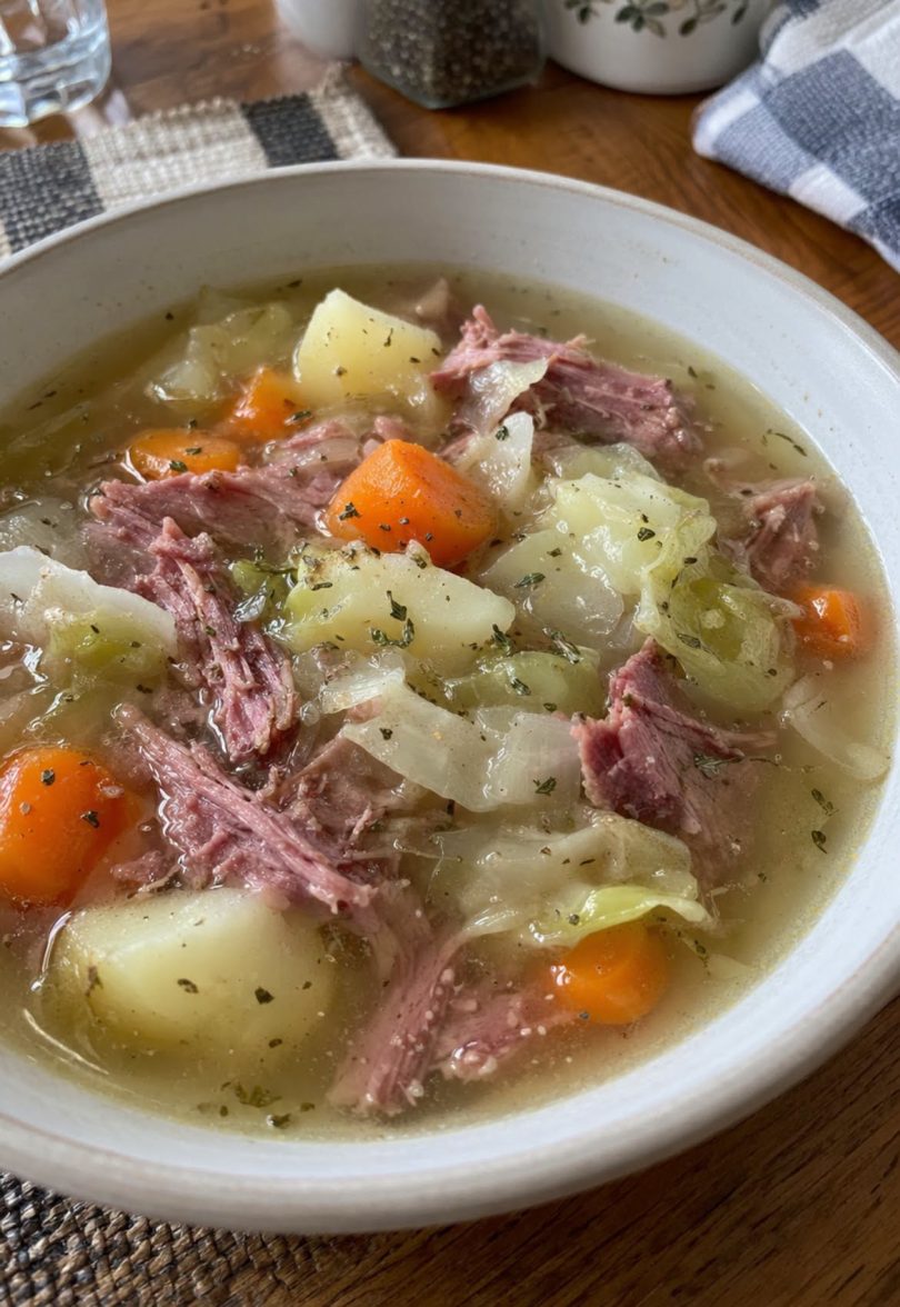Easy Corned Beef Soup with cabbage, potatoes and carrots