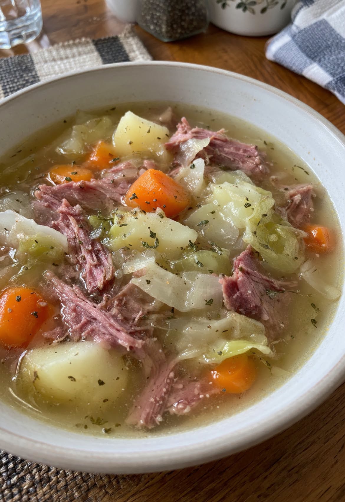 Easy Corned Beef Soup with cabbage, potatoes and carrots