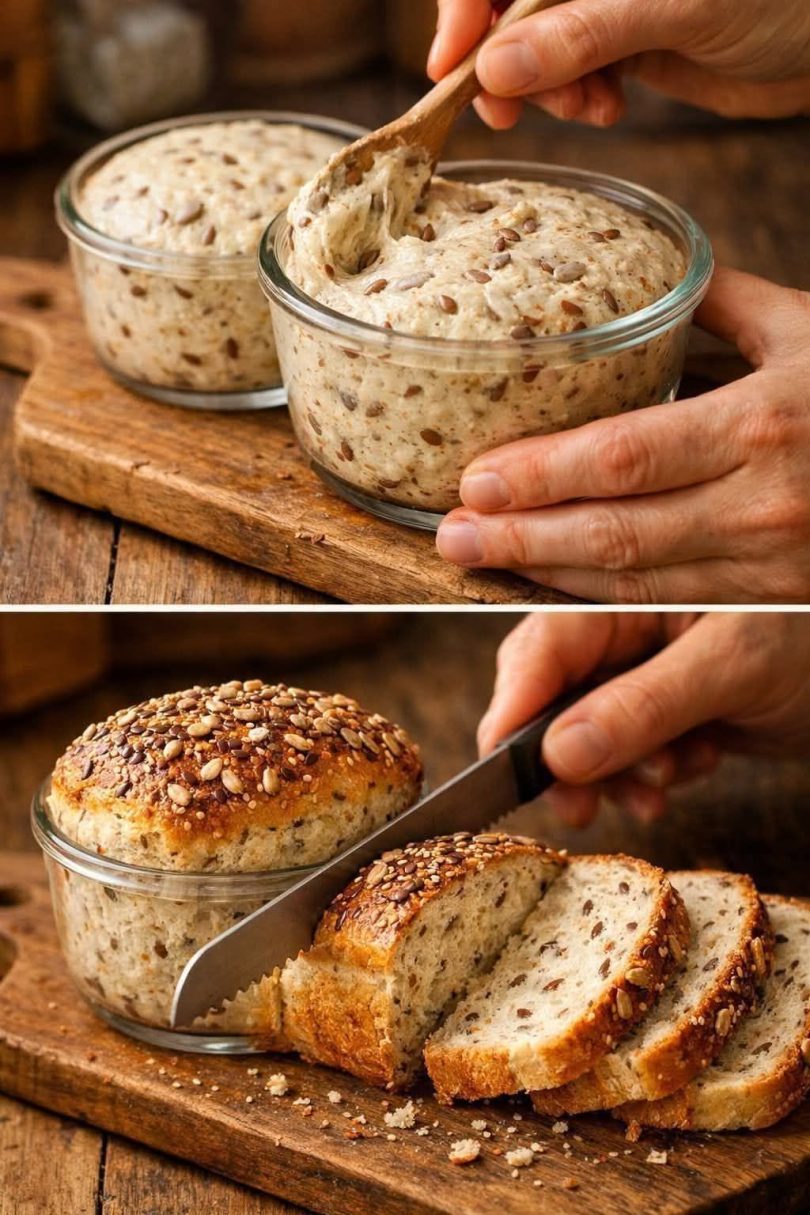 3-Ingredient Simple Seeded Bread loaf, no yeast, no sugar