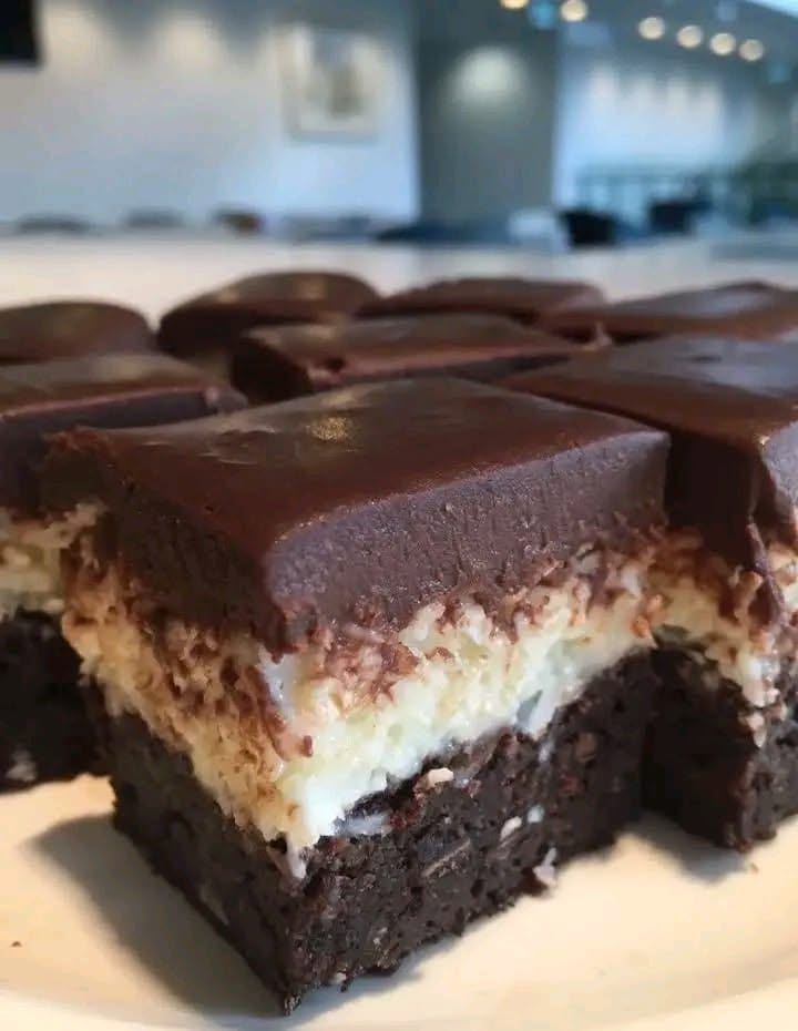 Triple-Layer Chocolate Coconut Brownie Bars